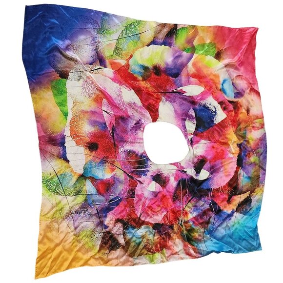 Poncho Shirt blouse Multicolor artsy Womens Lightweight summer vacation vibrant - Picture 2 of 4